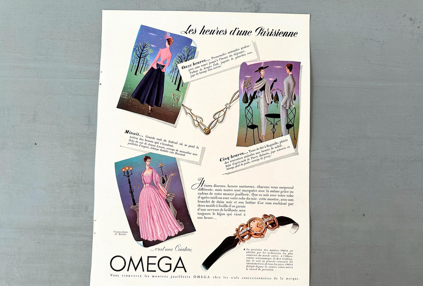 Authentic 1940s Vintage Omega Watch Advertisement Poster - Original Page from French Magazine