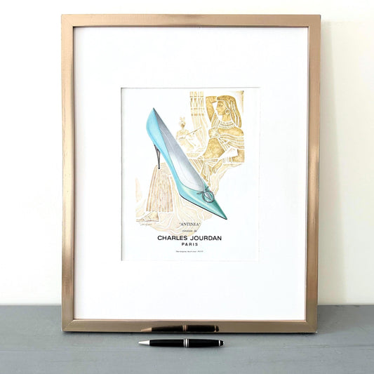 Original 1950s Vintage Jourdan Shoes Ad Print: French Fashion Illustration, J. Langlais
