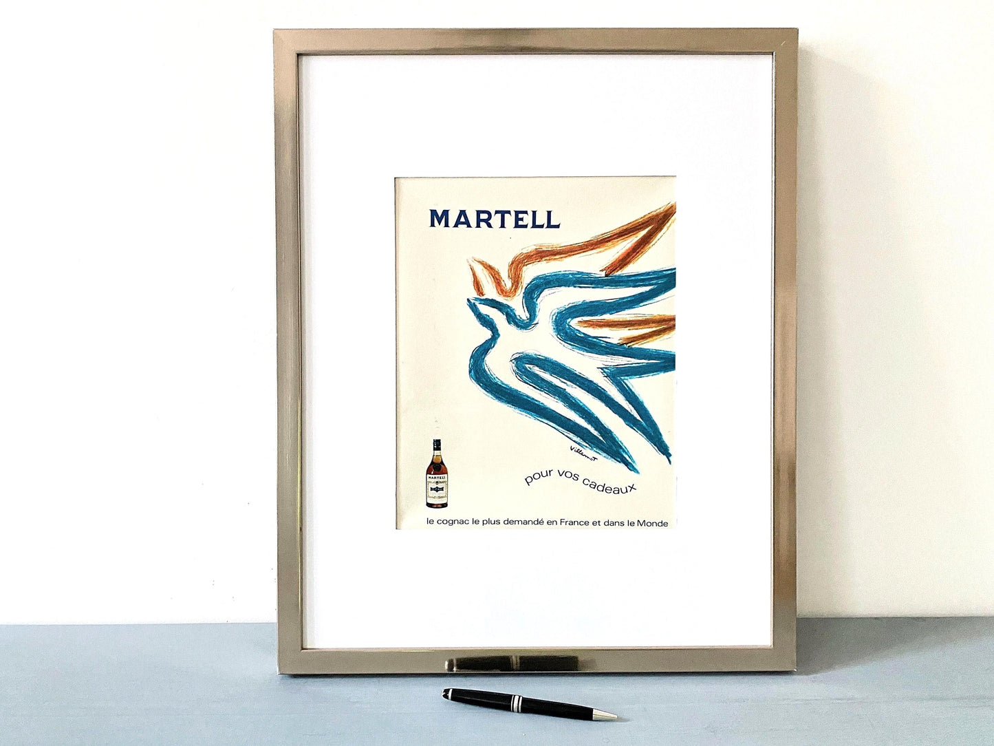 Authentic 1950s Vintage Martell Cognac Advertisement Print, Mid Century Modern Home Bar Wall Art Poster