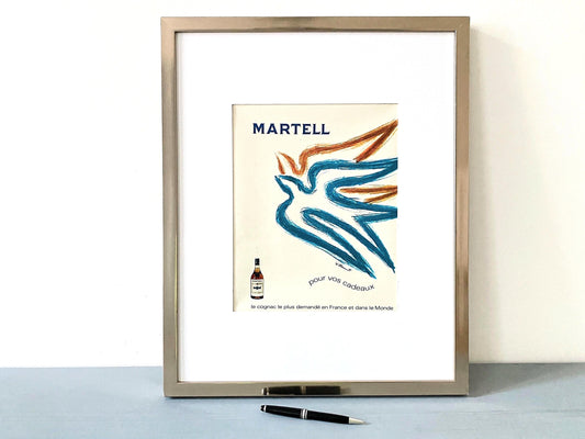 Authentic 1950s Vintage Martell Cognac Advertisement Print, Mid Century Modern Home Bar Wall Art Poster