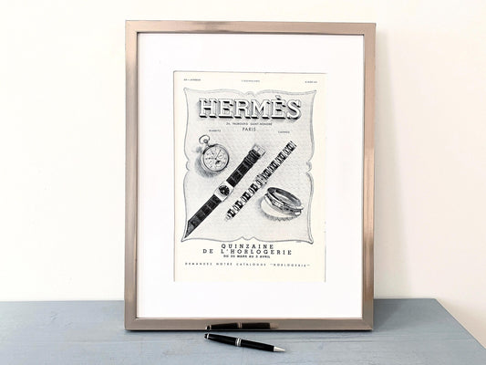 Authentic 1930s Vintage Hermes Watch Advertisement Print, Mid Century Glam Room or Office Wall Poster