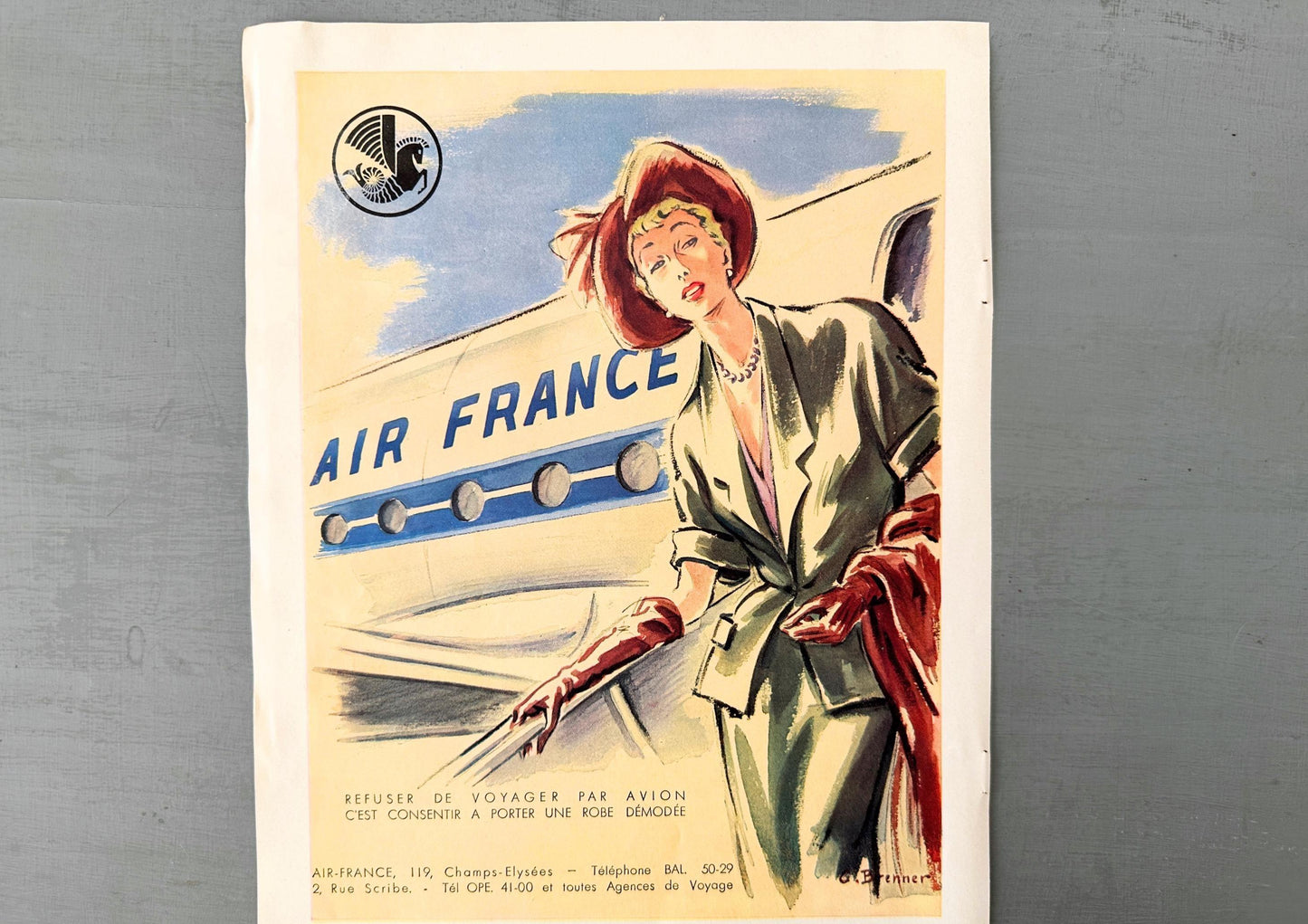 Authentic 1950s Vintage Air France Ad Poster: Mid-Century Modern Travel Wall Art