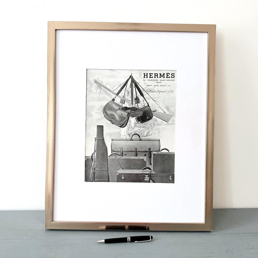 Authentic 1950s French Vintage Hermes Advertisement Poster: Original Travel and Hunting Bag Fashion Print