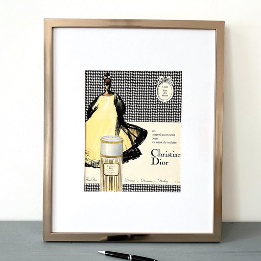 Authentic 1970s Vintage Dior Perfume Advertisement Print by Rene Gruau: Parisian Style Decor